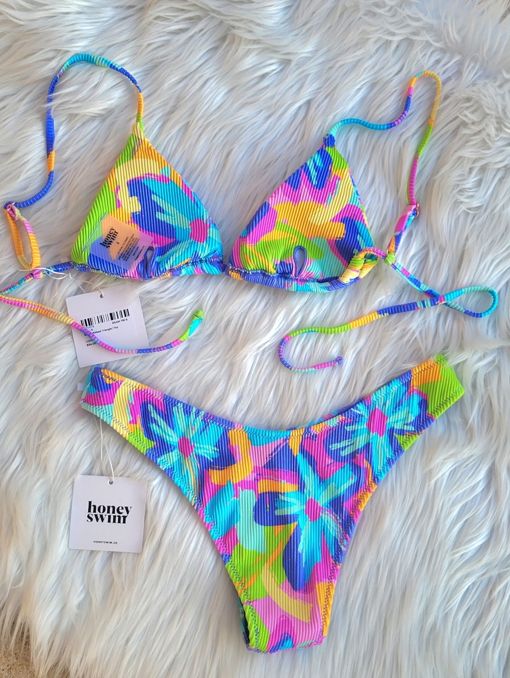 Honey Swim Multicolor Ribbed Triangle Bikini Set - Picture 2 of 7